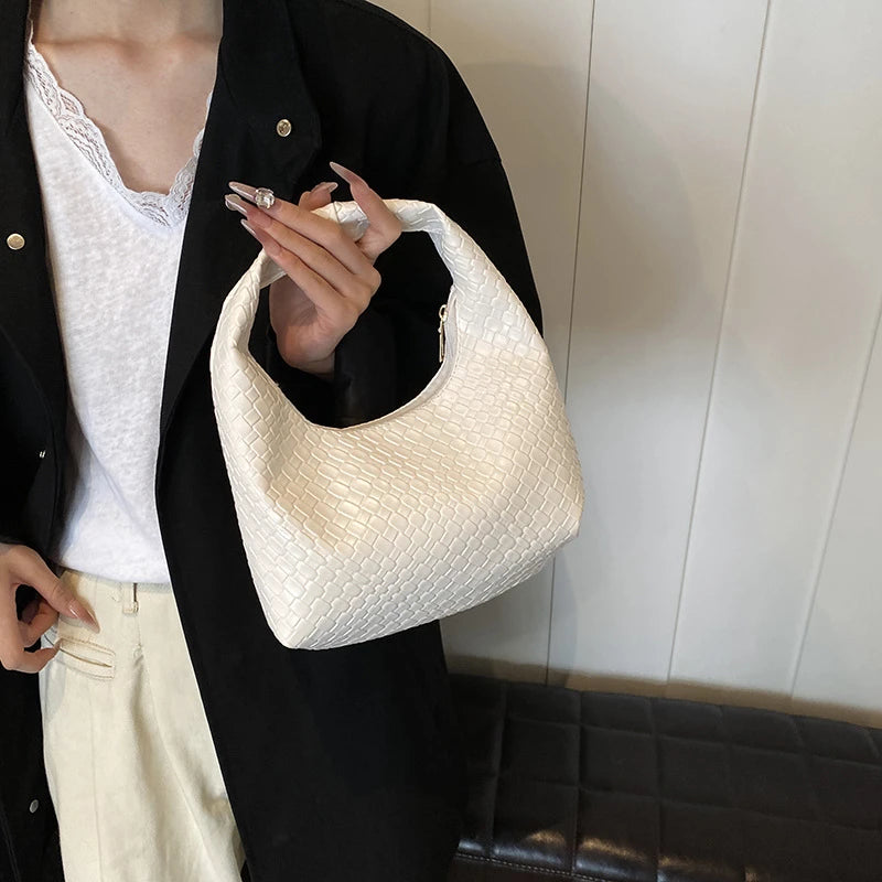 JORJI™ Woven Elegance PU Leather Hobo Bag