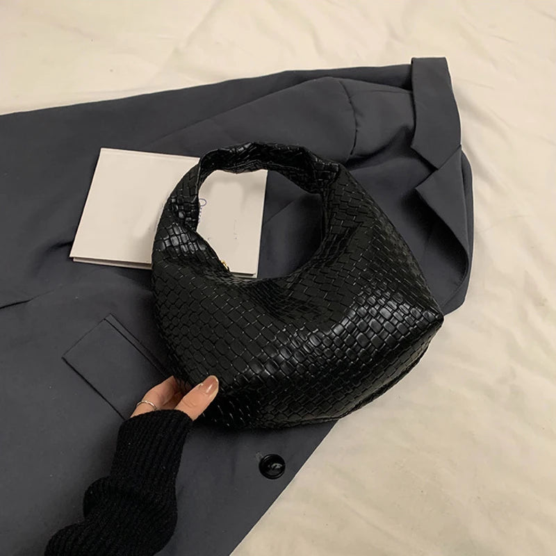 JORJI™ Woven Elegance PU Leather Hobo Bag