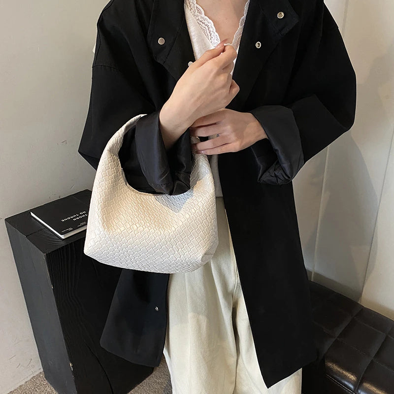 JORJI™ Woven Elegance PU Leather Hobo Bag