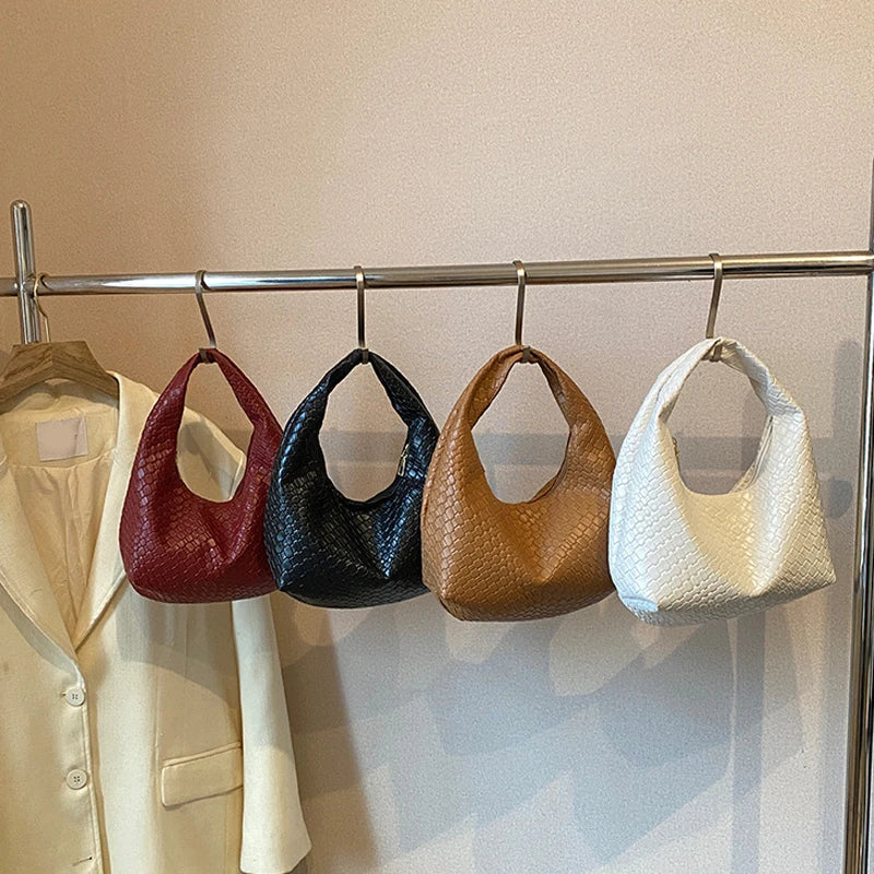 JORJI™ Woven Elegance PU Leather Hobo Bag