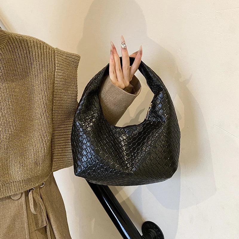 JORJI™ Woven Elegance PU Leather Hobo Bag