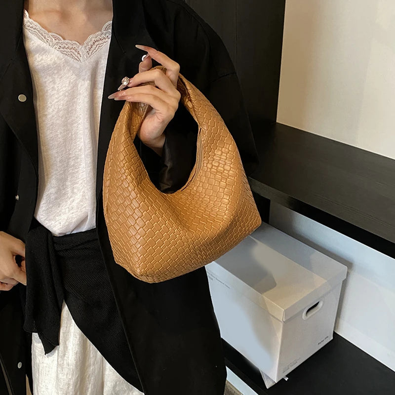 JORJI™ Woven Elegance PU Leather Hobo Bag