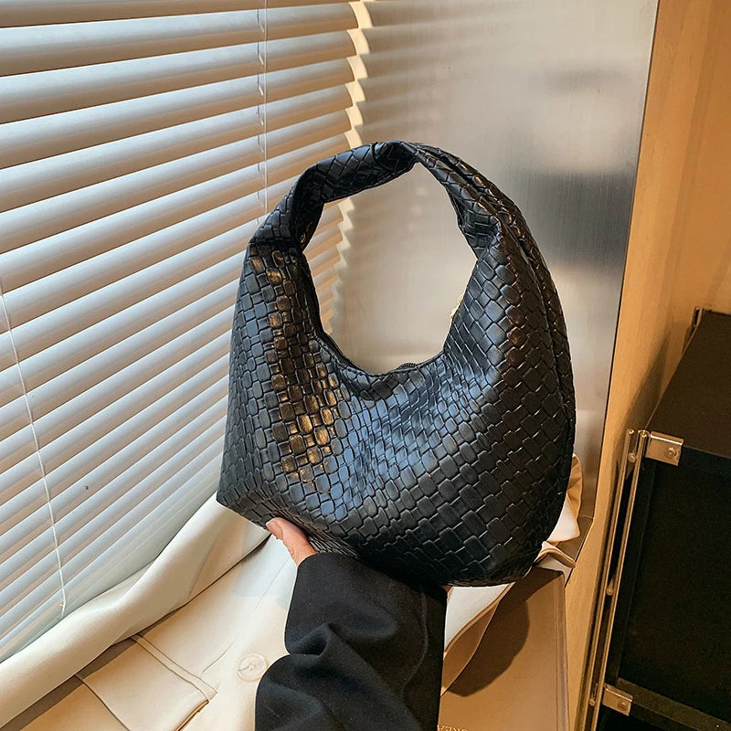 JORJI™ Woven Elegance PU Leather Hobo Bag