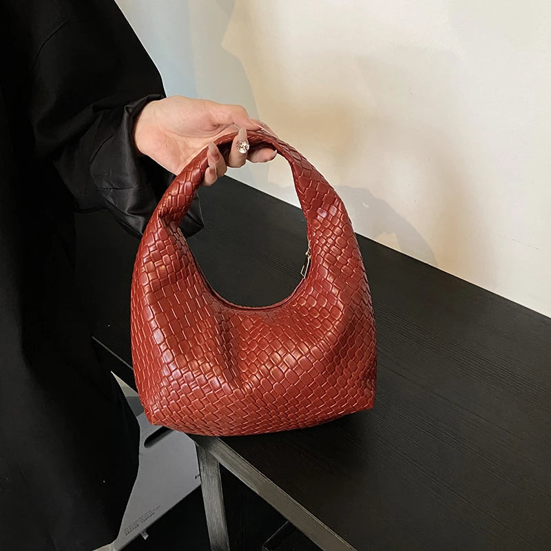 JORJI™ Woven Elegance PU Leather Hobo Bag