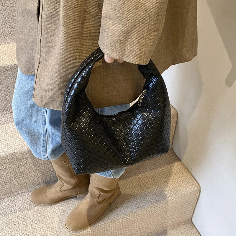 JORJI™ Woven Elegance PU Leather Hobo Bag