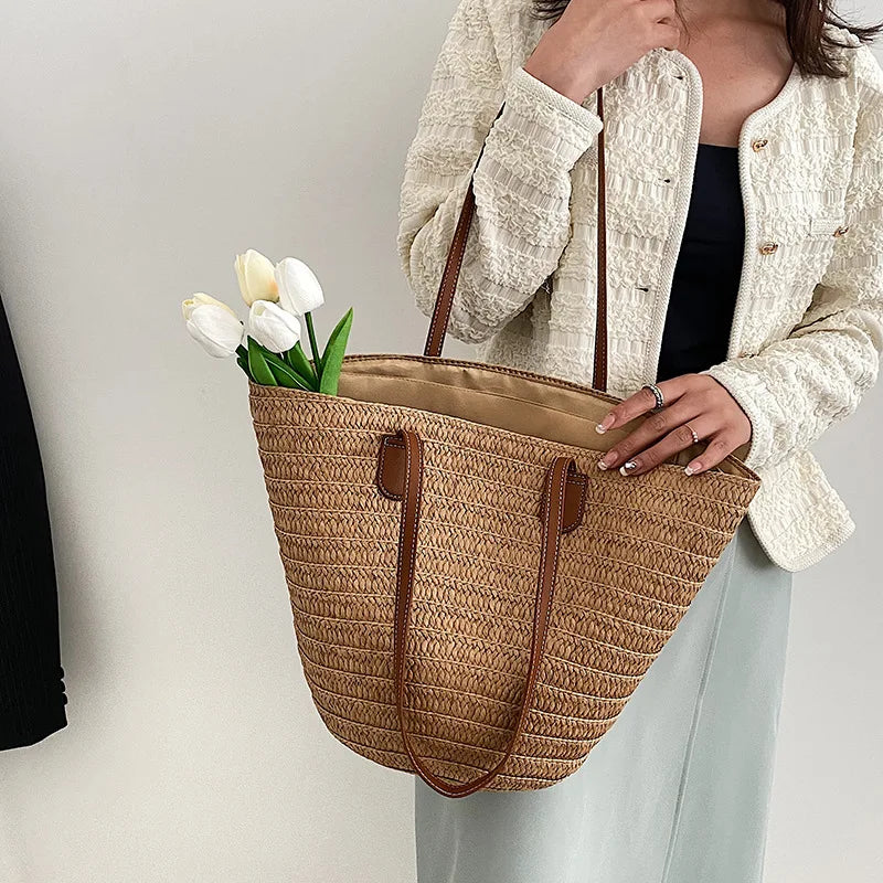 JORJI™ Women's Luxury Straw Woven Beach Tote