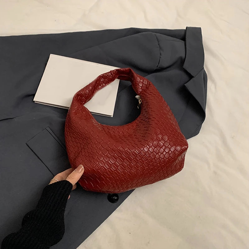 JORJI™ Woven Elegance PU Leather Hobo Bag