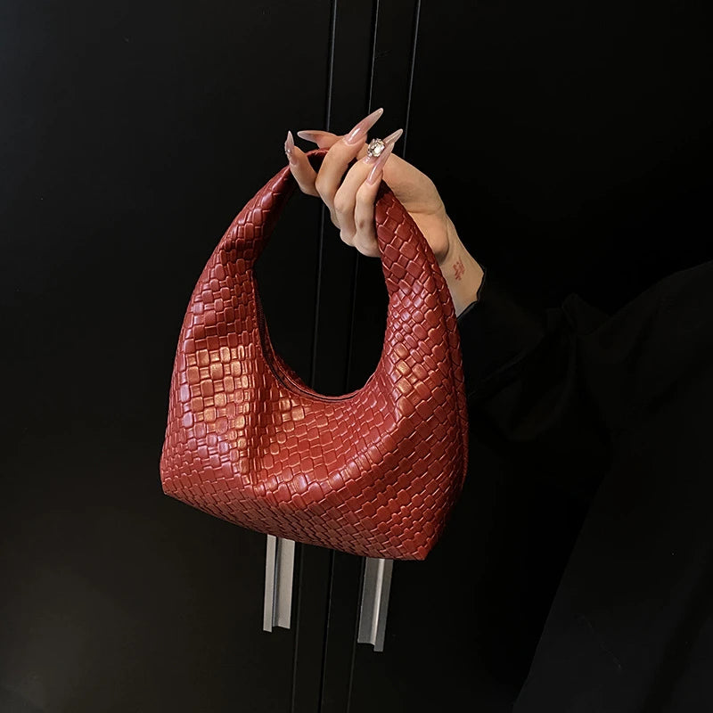 JORJI™ Woven Elegance PU Leather Hobo Bag