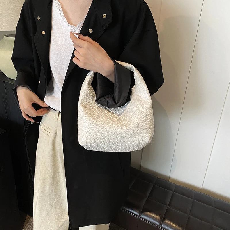 JORJI™ Woven Elegance PU Leather Hobo Bag