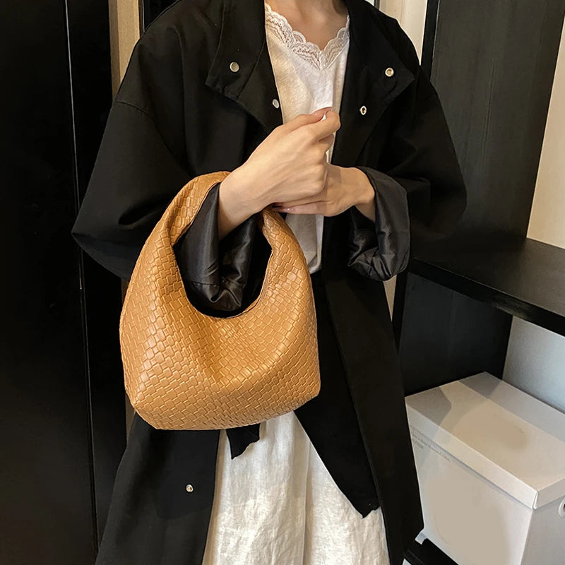 JORJI™ Woven Elegance PU Leather Hobo Bag