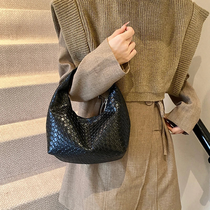 JORJI™ Woven Elegance PU Leather Hobo Bag