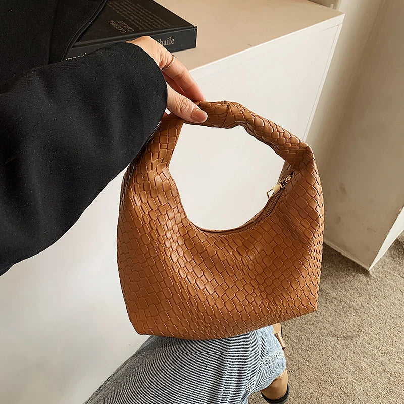 JORJI™ Woven Elegance PU Leather Hobo Bag
