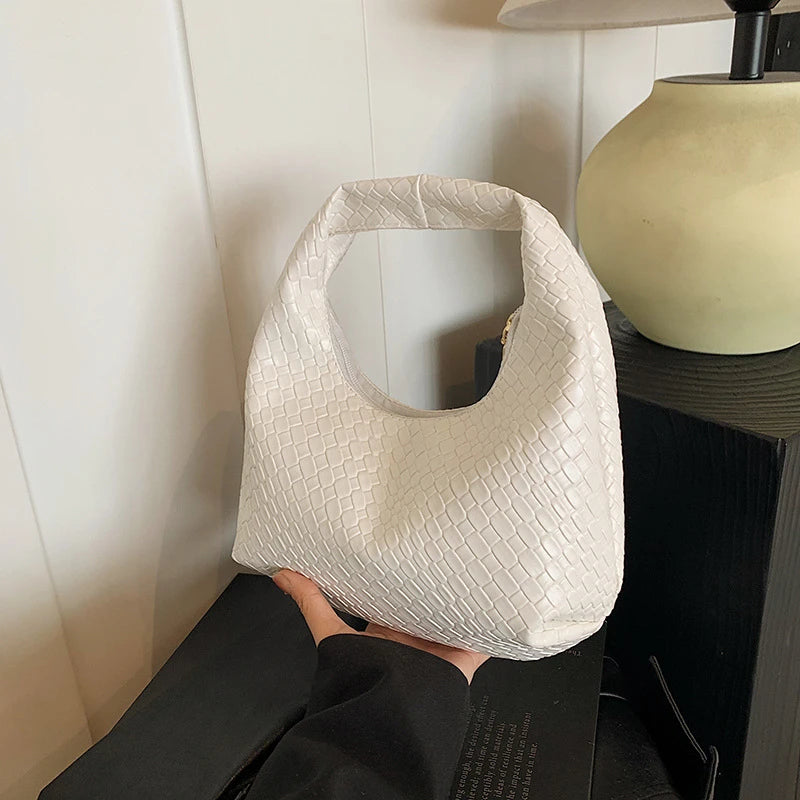 JORJI™ Woven Elegance PU Leather Hobo Bag