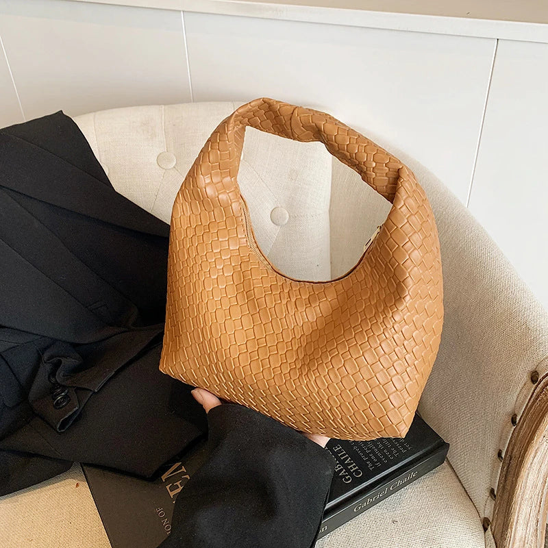 JORJI™ Woven Elegance PU Leather Hobo Bag