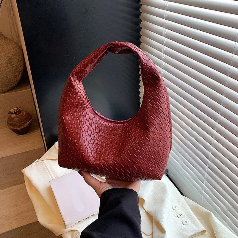 JORJI™ Woven Elegance PU Leather Hobo Bag