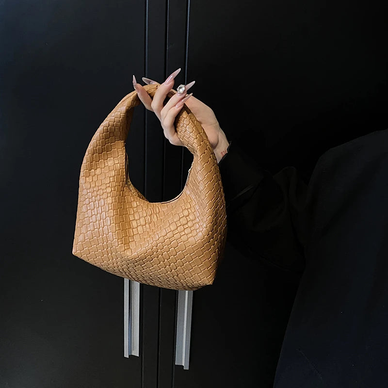JORJI™ Woven Elegance PU Leather Hobo Bag
