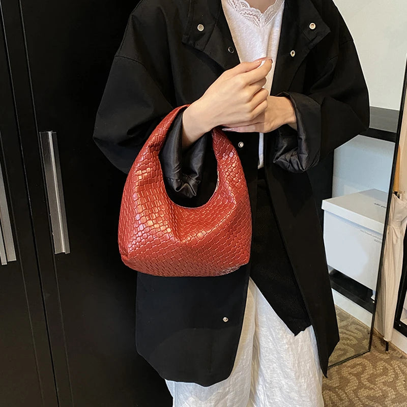 JORJI™ Woven Elegance PU Leather Hobo Bag