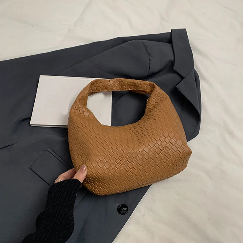 JORJI™ Woven Elegance PU Leather Hobo Bag