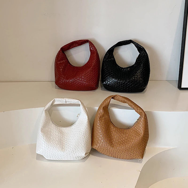 JORJI™ Woven Elegance PU Leather Hobo Bag